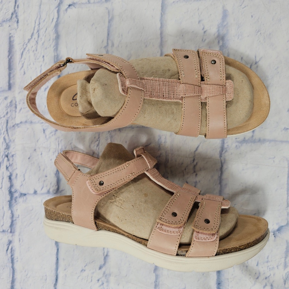 Clarks April Cove Sandals Womens 9 Blush Pink Leather Strappy Comfort Arla Glade